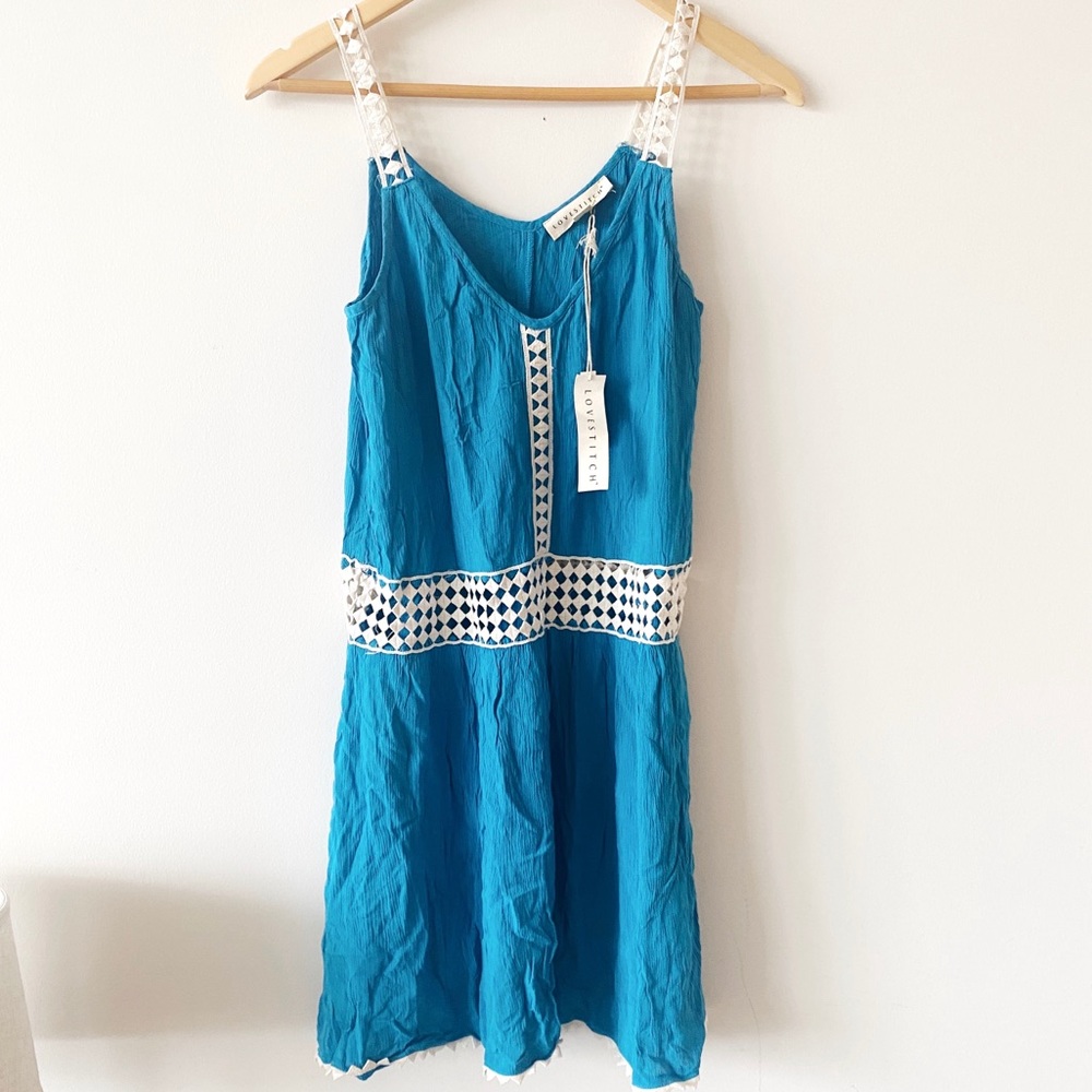 NWT Lovestitch Blue Boho Summer Dress w Crotchet